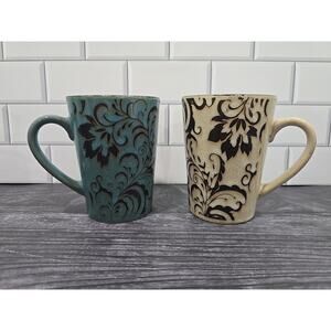 Cordon Bleu BIA Cup 16 oz Mug Turquoise/Black & Sand/Black Set Of 2